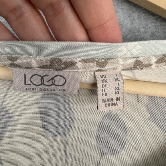 LOGO Lori Goldstein Top Womens L Blue Brown Patchwork Tunic Pockets Boho Flowy - Picture 3 of 9